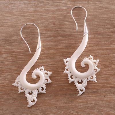 Alternate image for Spiral Motif Bone Drop Earrings Crafted in Bali Peaceful Spirals