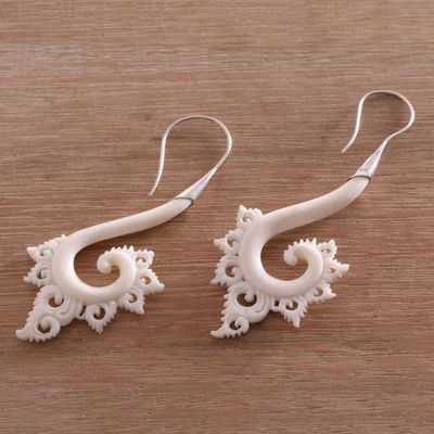Alternate image for Spiral Motif Bone Drop Earrings Crafted in Bali Peaceful Spirals