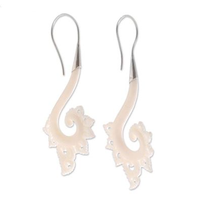 Alternate image for Spiral Motif Bone Drop Earrings Crafted in Bali Peaceful Spirals