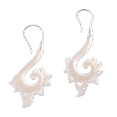 Alternate image for Spiral Motif Bone Drop Earrings Crafted in Bali Peaceful Spirals