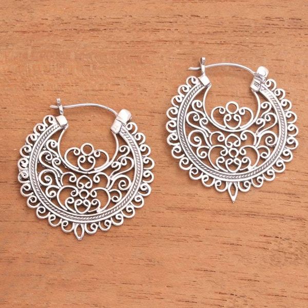 Alternate image for Openwork Sterling Silver Hoop Earrings from Bali Wrought Beauty