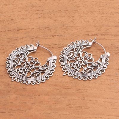 Alternate image for Openwork Sterling Silver Hoop Earrings from Bali Wrought Beauty