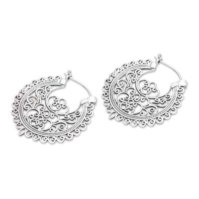 Alternate image for Openwork Sterling Silver Hoop Earrings from Bali Wrought Beauty