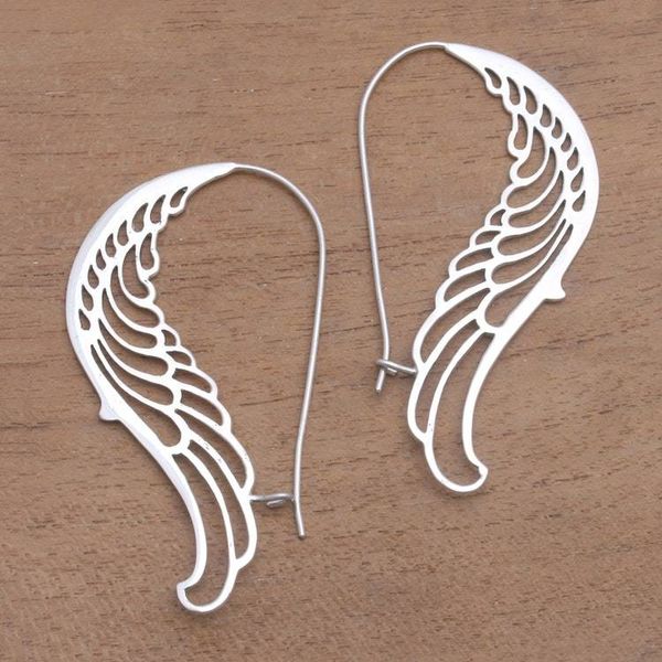 Alternate image for Wing-Shaped Sterling Silver Hoop Earrings from Bali Otherworldly Wings