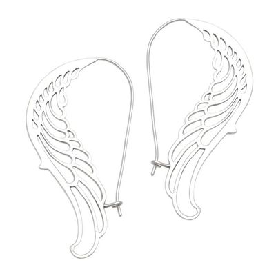 Alternate image for Wing-Shaped Sterling Silver Hoop Earrings from Bali Otherworldly Wings