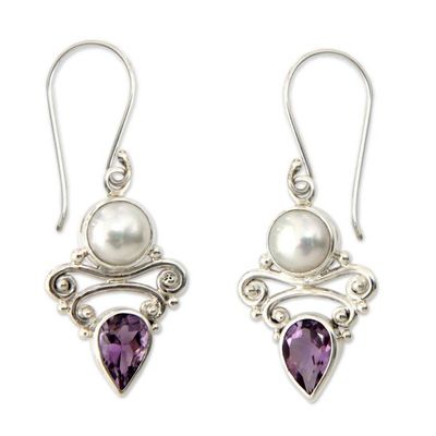 Alternate image for Amethyst and Pearl Dangle Earrings Guardian Moon