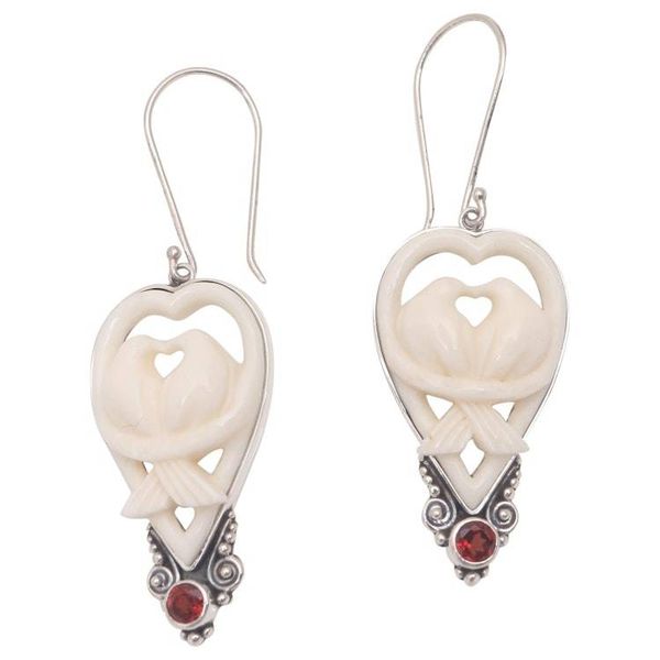 Alternate image for Garnet and Bone Dove Dangle Earrings from Bali Dove Couple