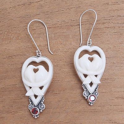 Alternate image for Garnet and Bone Dove Dangle Earrings from Bali Dove Couple