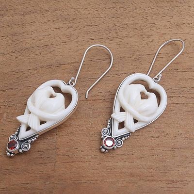 Alternate image for Garnet and Bone Dove Dangle Earrings from Bali Dove Couple
