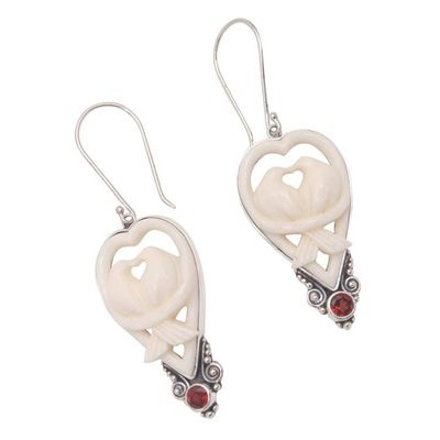 Alternate image for Garnet and Bone Dove Dangle Earrings from Bali Dove Couple