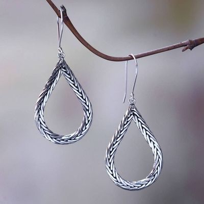 Primary image for Modern Artisan Crafted Bali Sterling Silver Earrings Braided Teardrop