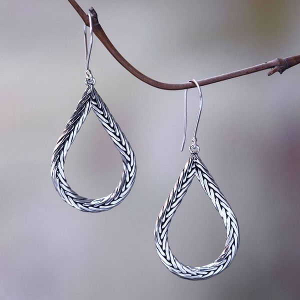 Alternate image for Modern Artisan Crafted Bali Sterling Silver Earrings Braided Teardrop