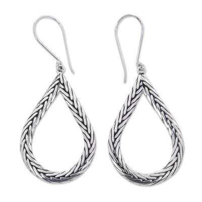 Alternate image for Modern Artisan Crafted Bali Sterling Silver Earrings Braided Teardrop