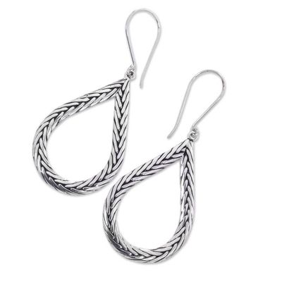 Alternate image for Modern Artisan Crafted Bali Sterling Silver Earrings Braided Teardrop