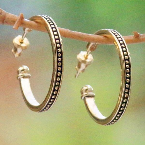 Alternate image for 18k Gold Plated Sterling Silver Half-Hoop Earrings 1 inch Vintage Loop