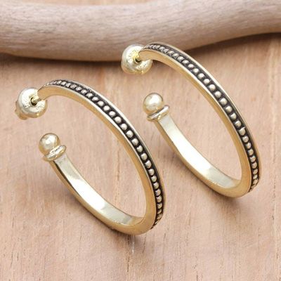 Alternate image for 18k Gold Plated Sterling Silver Half-Hoop Earrings 1 inch Vintage Loop