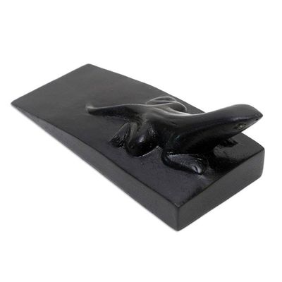 Alternate image for Hand Carved Suar Wood Lizard Door Stopper in Black from Bali Handy Gecko in Black