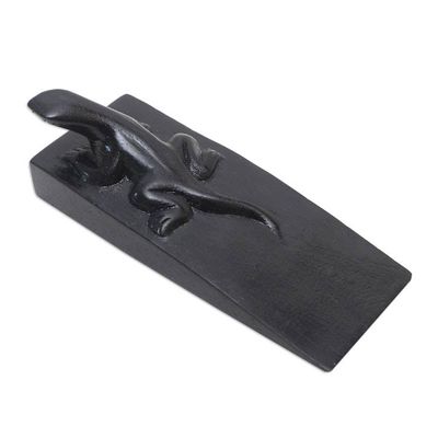 Alternate image for Hand Carved Suar Wood Lizard Door Stopper in Black from Bali Handy Gecko in Black