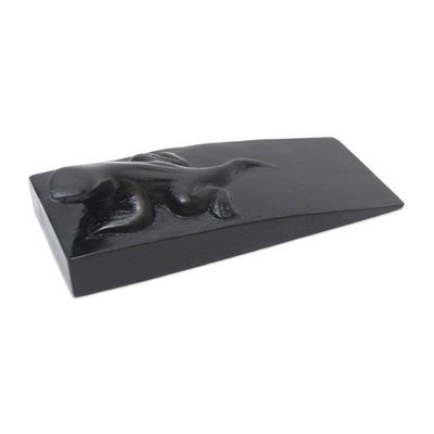 Alternate image for Hand Carved Suar Wood Lizard Door Stopper in Black from Bali Handy Gecko in Black