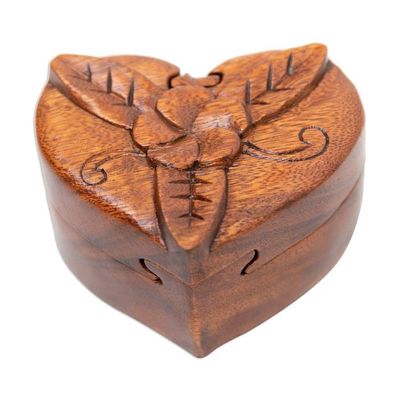 Alternate image for Hand-Carved Floral Brown Suar Wood Puzzle Box from Bali Frangipani Challenge