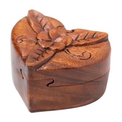 Alternate image for Hand-Carved Floral Brown Suar Wood Puzzle Box from Bali Frangipani Challenge