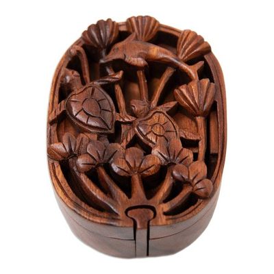 Alternate image for Marine-Themed Brown Suar Wood Puzzle Box Handcrafted in Bali Hidden Ocean