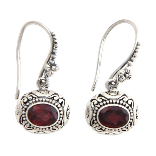 Alternate image for Hand Made Floral Silver and Garnet Earrings Soul of Jasmine