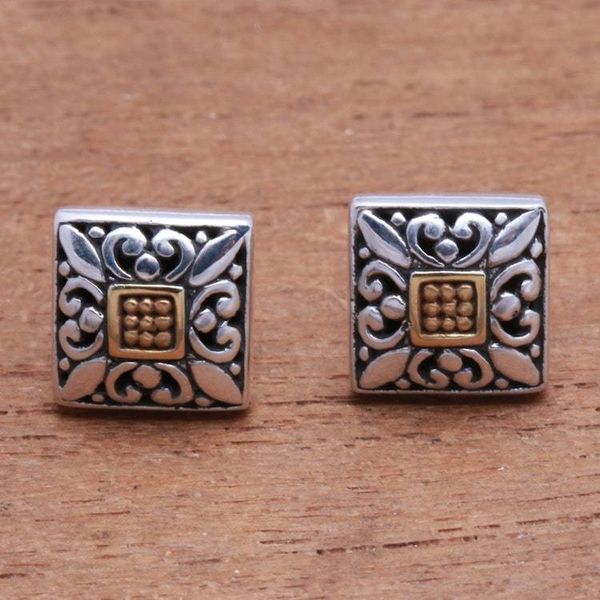 Alternate image for Square Gold Accented Sterling Silver Stud Earrings from Bali Window Glam