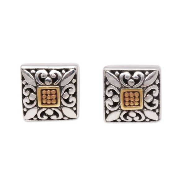 Alternate image for Square Gold Accented Sterling Silver Stud Earrings from Bali Window Glam