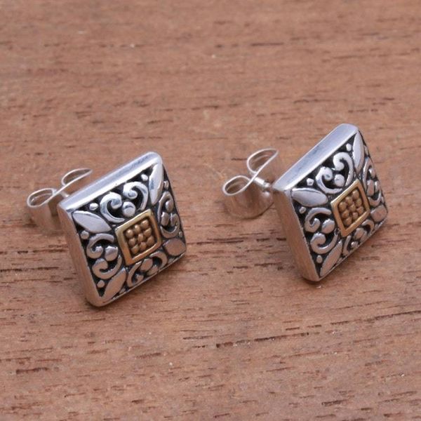 Alternate image for Square Gold Accented Sterling Silver Stud Earrings from Bali Window Glam