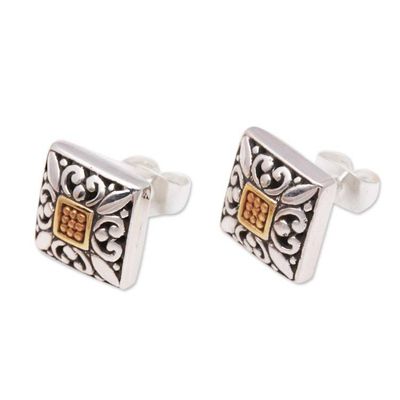 Alternate image for Square Gold Accented Sterling Silver Stud Earrings from Bali Window Glam
