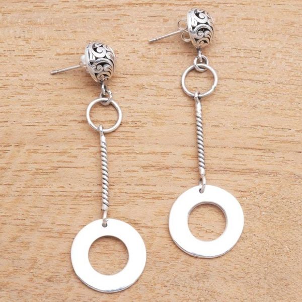 Alternate image for Round Sterling Silver Dangle Earrings from Java Loop Gleam