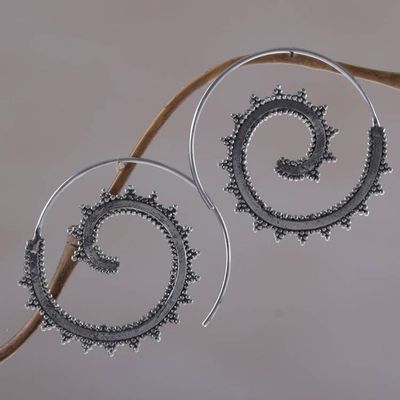 Primary image for Sterling Silver Spiraling Half-Hoop Earrings from Bali Dotted Spirals