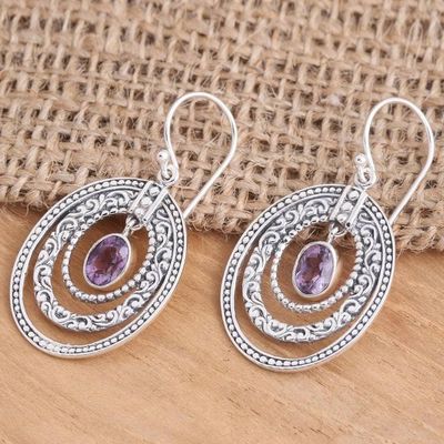 Alternate image for Concentric Circle Amethyst Earrings Balinese Motif Inner Circles in Purple