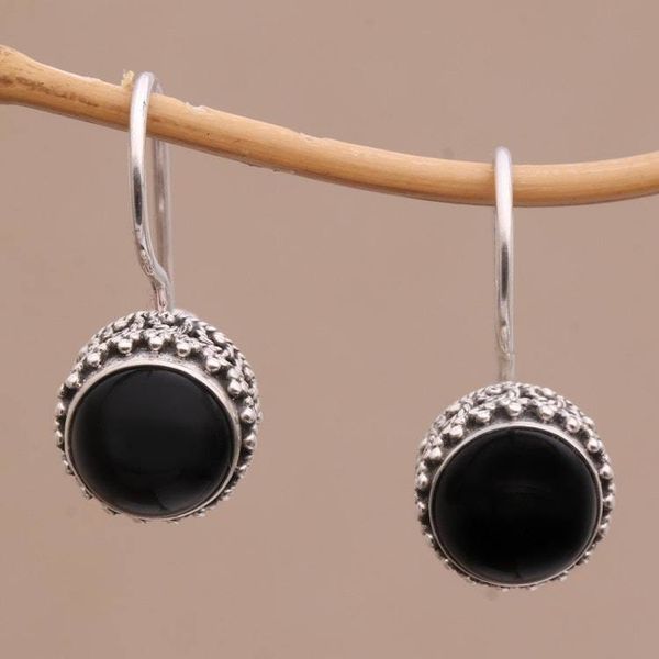 Alternate image for Onyx and Sterling Silver Drop Earrings Handmade in Bali Beauteous