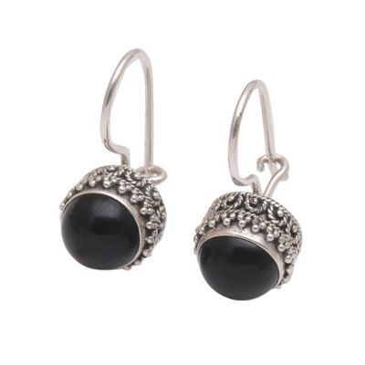 Alternate image for Onyx and Sterling Silver Drop Earrings Handmade in Bali Beauteous