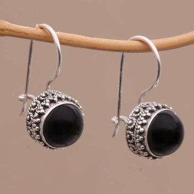 Alternate image for Onyx and Sterling Silver Drop Earrings Handmade in Bali Beauteous