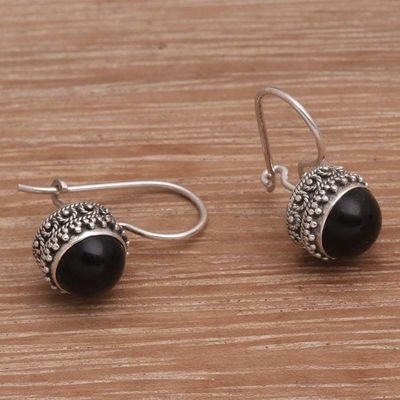 Alternate image for Onyx and Sterling Silver Drop Earrings Handmade in Bali Beauteous
