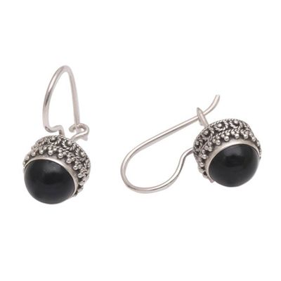 Alternate image for Onyx and Sterling Silver Drop Earrings Handmade in Bali Beauteous