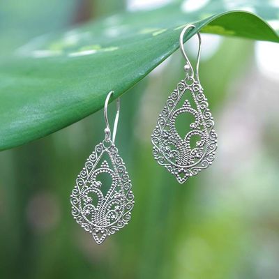 Primary image for Handcrafted Floral Sterling Silver Dangle Earrings Fern Flowers
