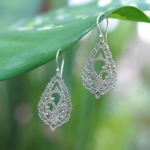 Alternate image for Handcrafted Floral Sterling Silver Dangle Earrings Fern Flowers
