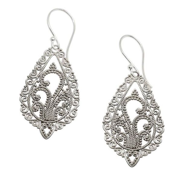 Alternate image for Handcrafted Floral Sterling Silver Dangle Earrings Fern Flowers
