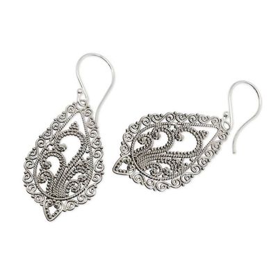 Alternate image for Handcrafted Floral Sterling Silver Dangle Earrings Fern Flowers