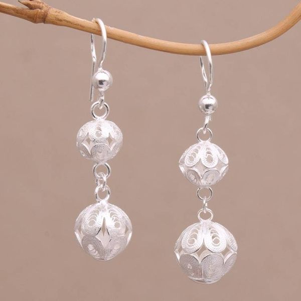 Alternate image for Filigree Sterling Silver Dangle Earrings Handmade in Java Luminous Lanterns