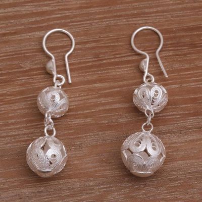 Alternate image for Filigree Sterling Silver Dangle Earrings Handmade in Java Luminous Lanterns