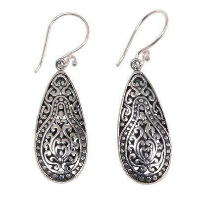 Alternate image for Engraved Sterling Silver Dangle Earrings from Bali Floral Pear