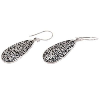 Alternate image for Engraved Sterling Silver Dangle Earrings from Bali Floral Pear