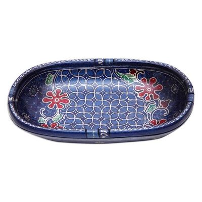 Alternate image for Handmade Batik Oblong-Shaped Blue Pule Wood Decorative Bowl Water Batik
