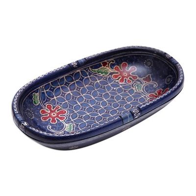 Alternate image for Handmade Batik Oblong-Shaped Blue Pule Wood Decorative Bowl Water Batik