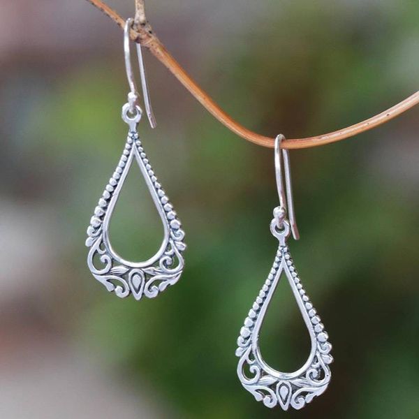 Alternate image for Patterned Drop-Shaped Sterling Silver Dangle Earrings Beauty Arises